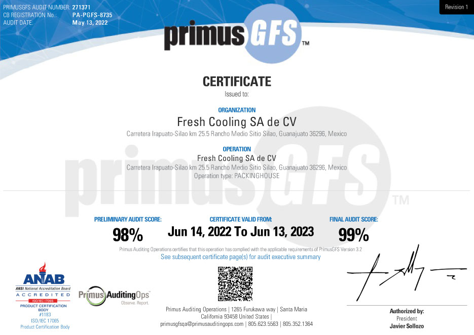 Fresh Cooling Certification 2023